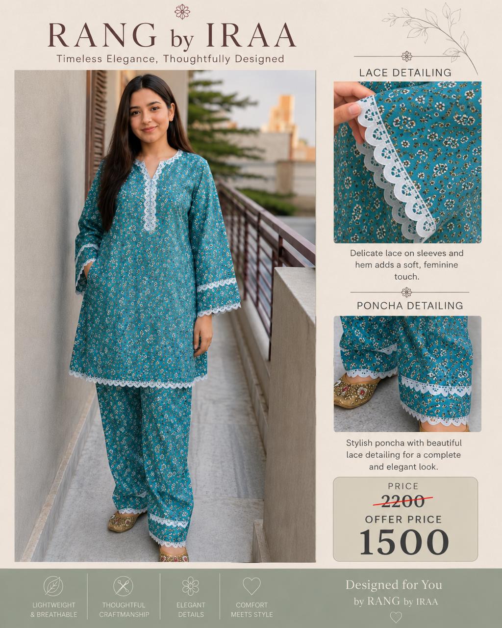 Mayuri — peacock-teal cotton set by Rang by Iraa