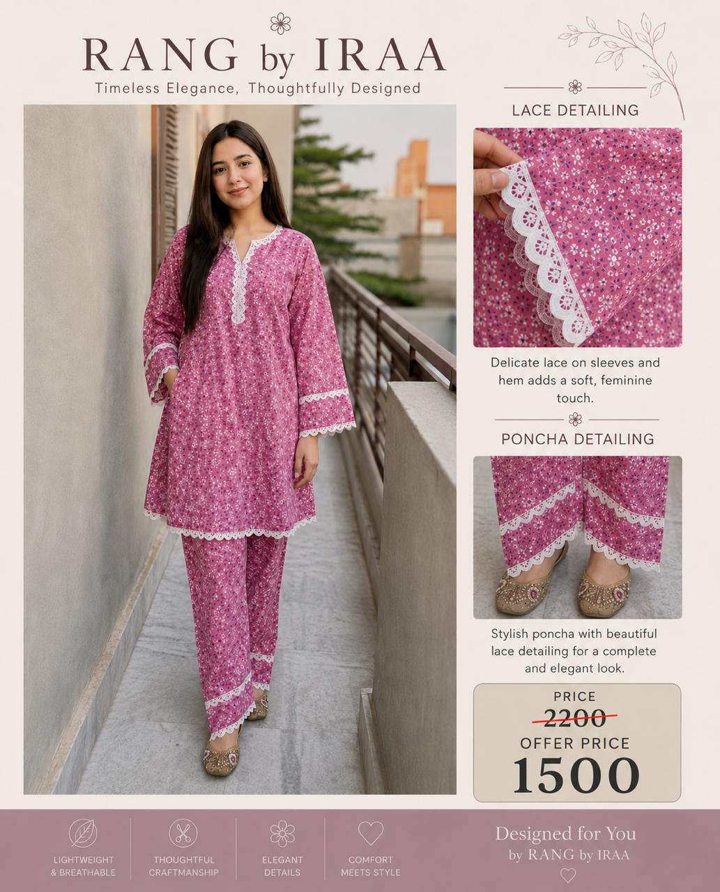 Gulaabi — rose-pink cotton set by Rang by Iraa